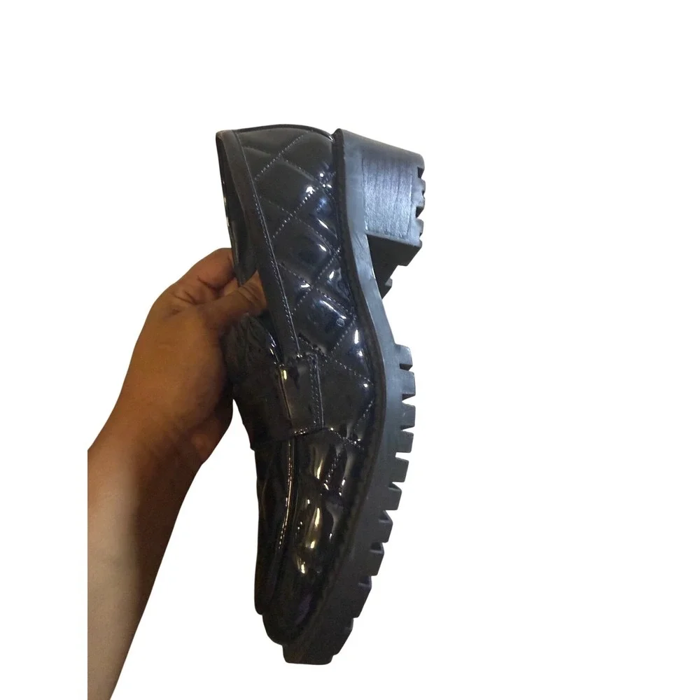 Marc Fisher‎ Black Quilted Patent Leather Lug Sole Penny Loafers Mens 8M